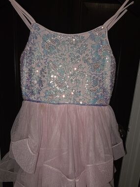 Sparkling Pink Sequined Floral Tulle Dress